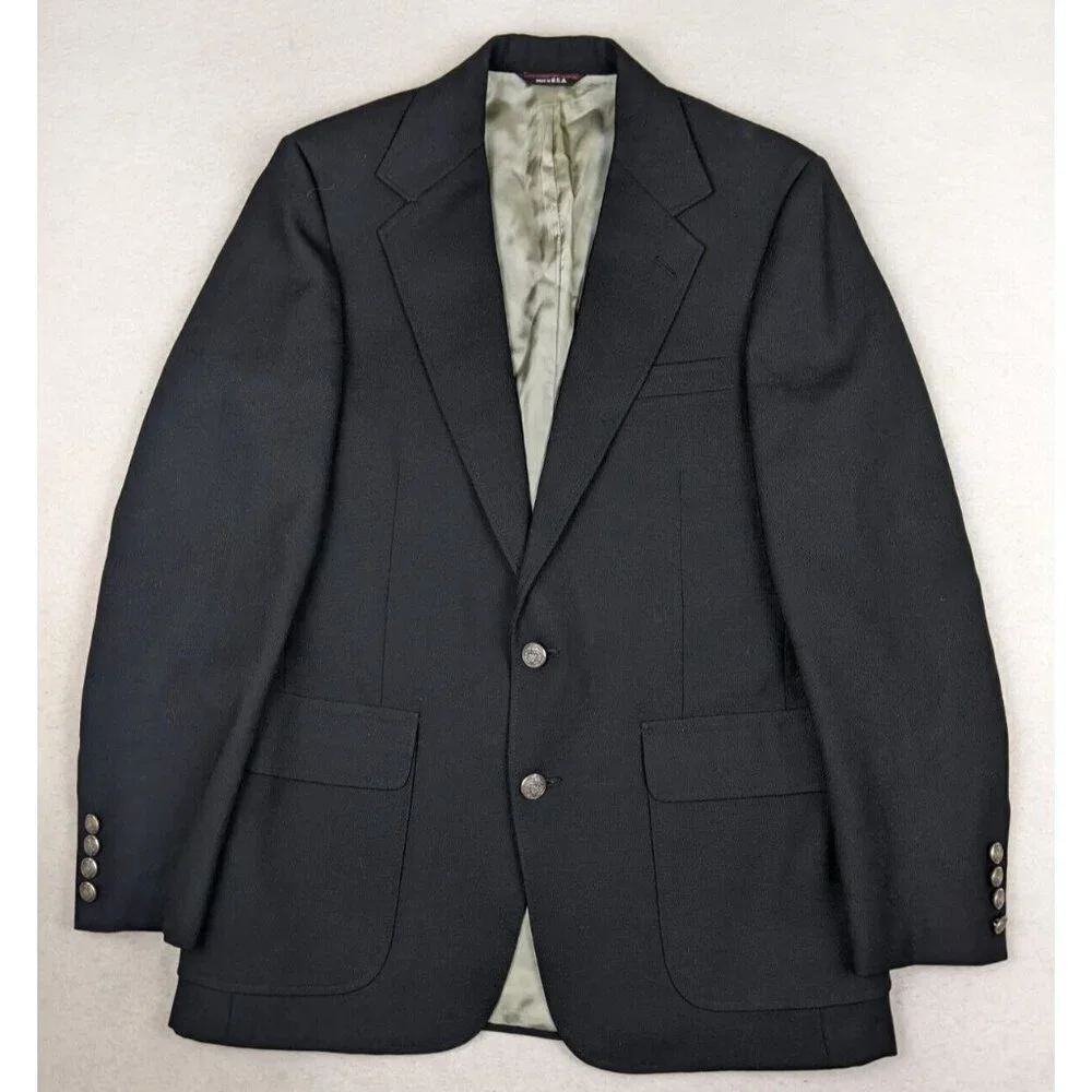 VINTAGE MEN'S BLACK BLAZER JACKET SPORT COAT - VANJULIAN - SIZE 39R